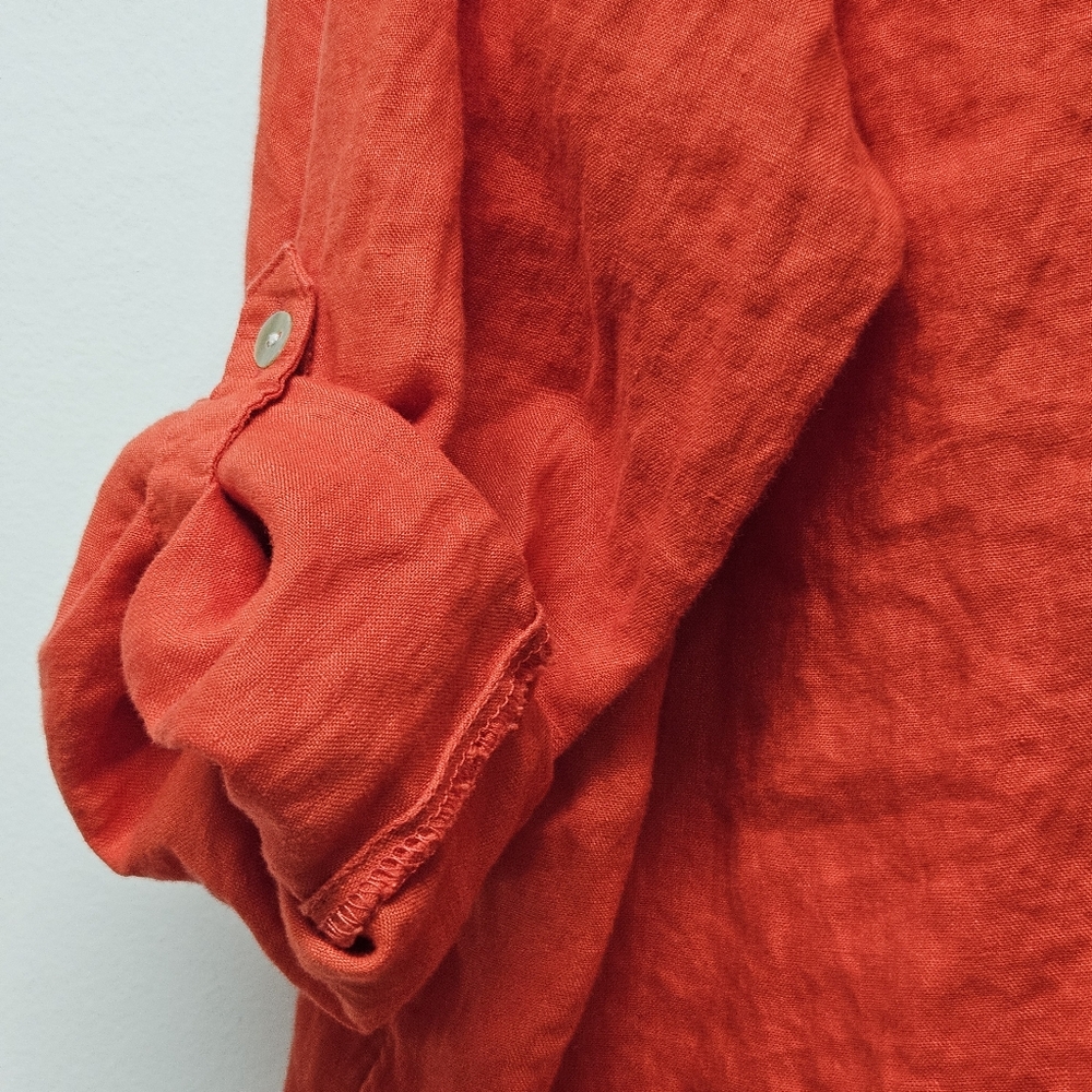Sigrid Olsen Button Up Shirt Linen Plus 2X Rolled Tab Sleeve Coastal Lagenlook - Picture 8 of 11